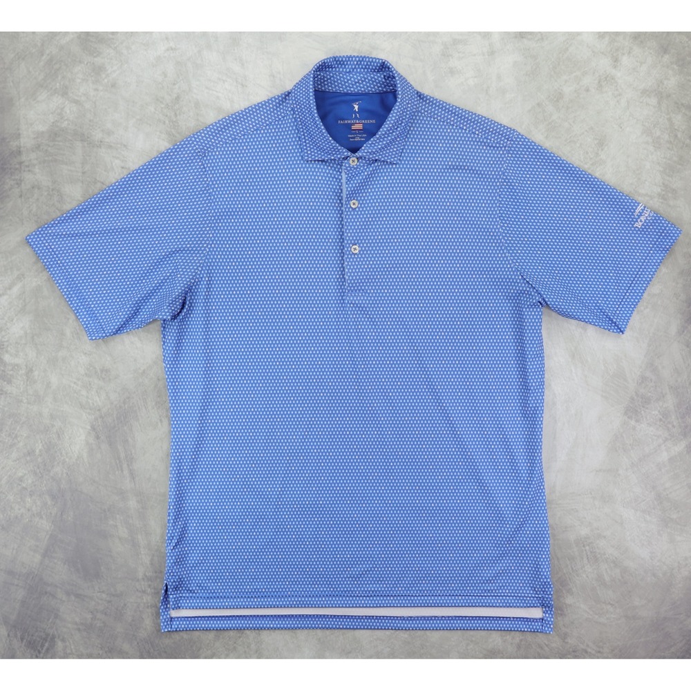 Fairway & Greene Golf Polo Mens Large Blue Teardrop Print‎ Bonita Bay Club USA
